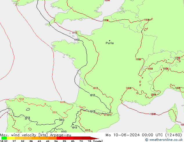 Windböen Arpege-eu Mo 10.06.2024 00 UTC