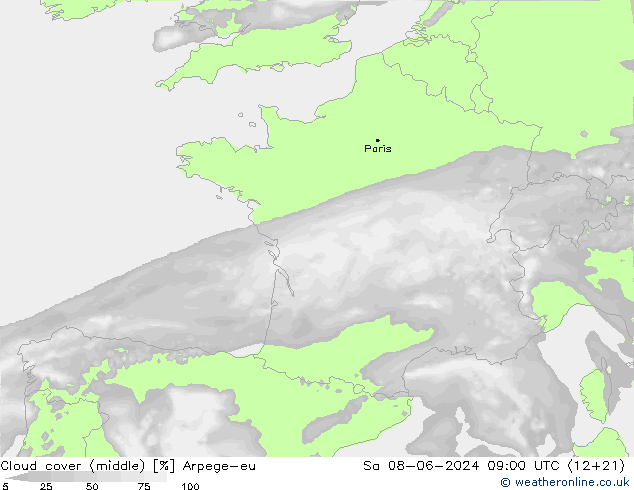 Nubes medias Arpege-eu sáb 08.06.2024 09 UTC