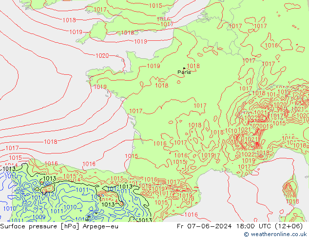 приземное давление Arpege-eu пт 07.06.2024 18 UTC