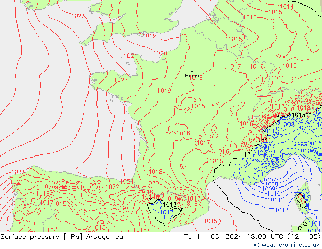Bodendruck Arpege-eu Di 11.06.2024 18 UTC