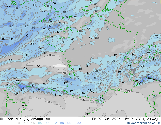 RH 925 hPa Arpege-eu Fr 07.06.2024 15 UTC