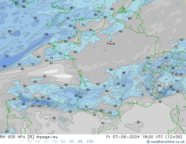 RH 925 hPa Arpege-eu Fr 07.06.2024 18 UTC