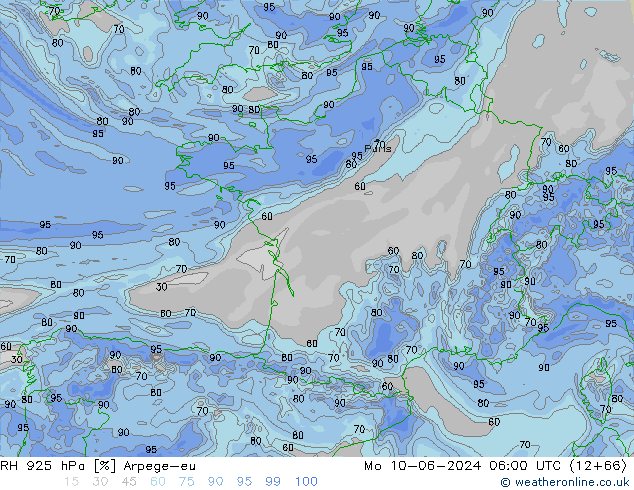 RH 925 hPa Arpege-eu Mo 10.06.2024 06 UTC