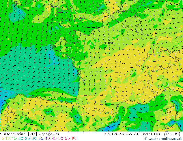 Surface wind Arpege-eu Sa 08.06.2024 18 UTC