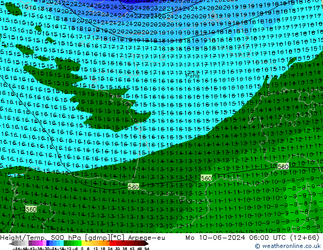 Height/Temp. 500 hPa Arpege-eu Mo 10.06.2024 06 UTC