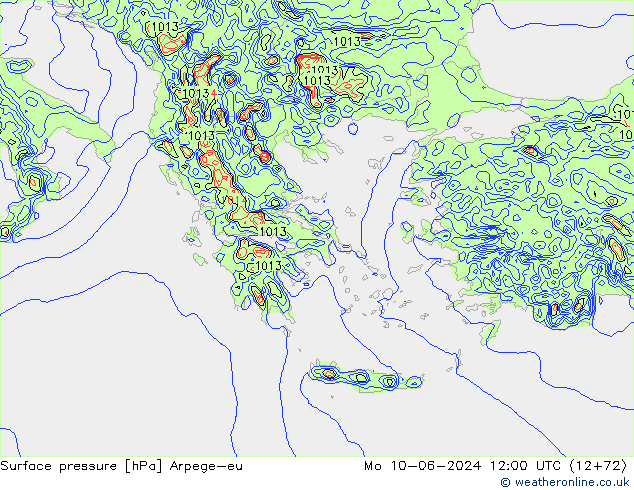 Surface pressure Arpege-eu Mo 10.06.2024 12 UTC