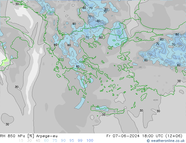 RH 850 hPa Arpege-eu Fr 07.06.2024 18 UTC