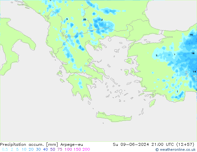 Precipitation accum. Arpege-eu Su 09.06.2024 21 UTC