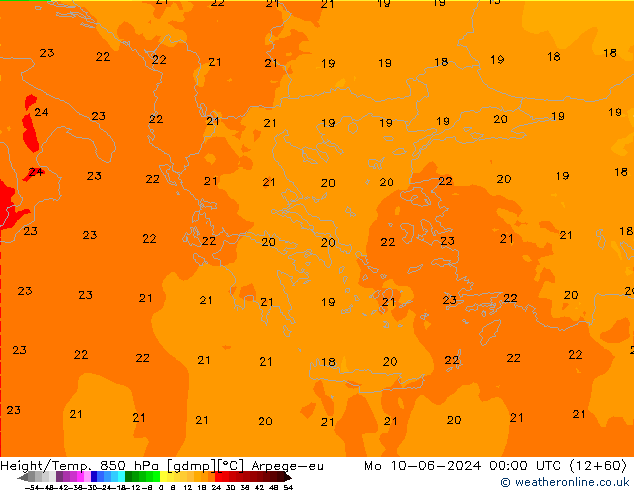 Height/Temp. 850 гПа Arpege-eu пн 10.06.2024 00 UTC