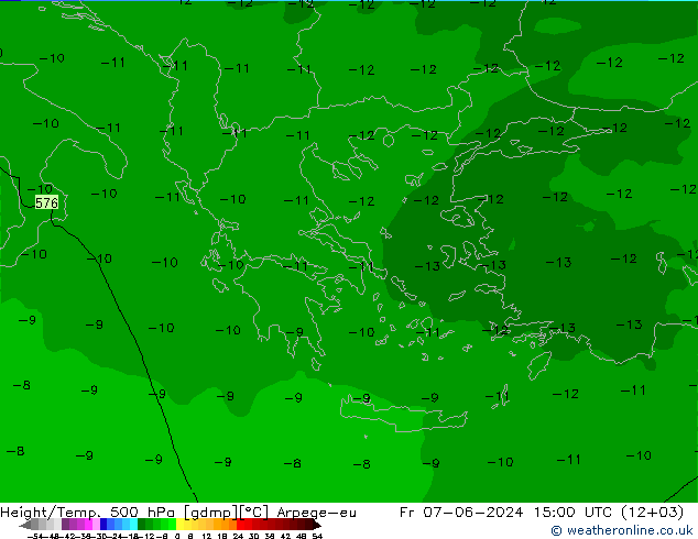 Height/Temp. 500 hPa Arpege-eu ven 07.06.2024 15 UTC