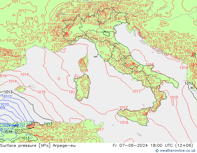Surface pressure Arpege-eu Fr 07.06.2024 18 UTC