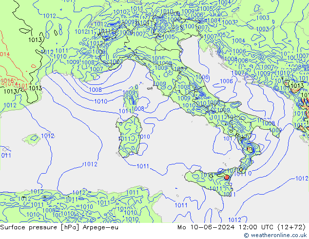 приземное давление Arpege-eu пн 10.06.2024 12 UTC