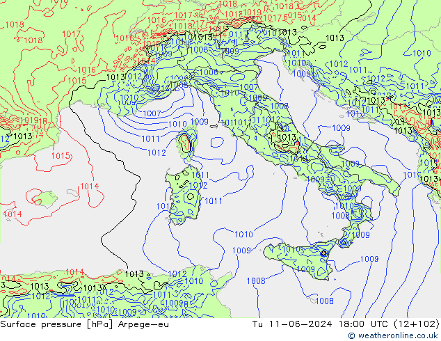 Surface pressure Arpege-eu Tu 11.06.2024 18 UTC