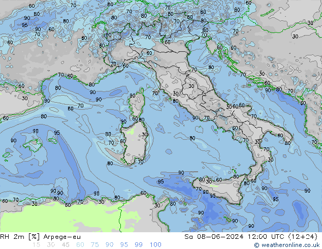 RH 2m Arpege-eu So 08.06.2024 12 UTC