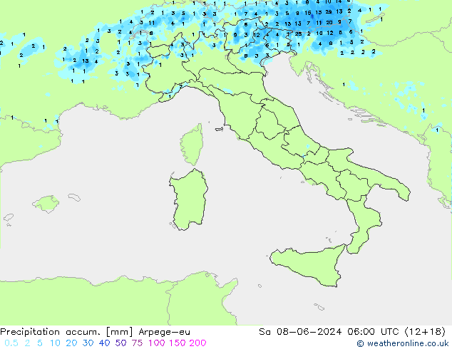 Precipitation accum. Arpege-eu So 08.06.2024 06 UTC