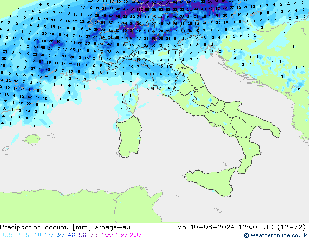 Precipitation accum. Arpege-eu пн 10.06.2024 12 UTC