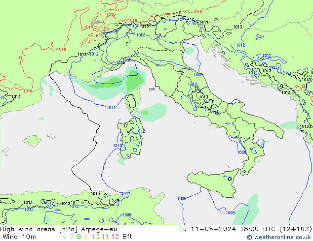 High wind areas Arpege-eu mar 11.06.2024 18 UTC