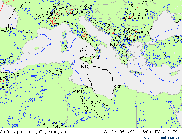 Surface pressure Arpege-eu Sa 08.06.2024 18 UTC