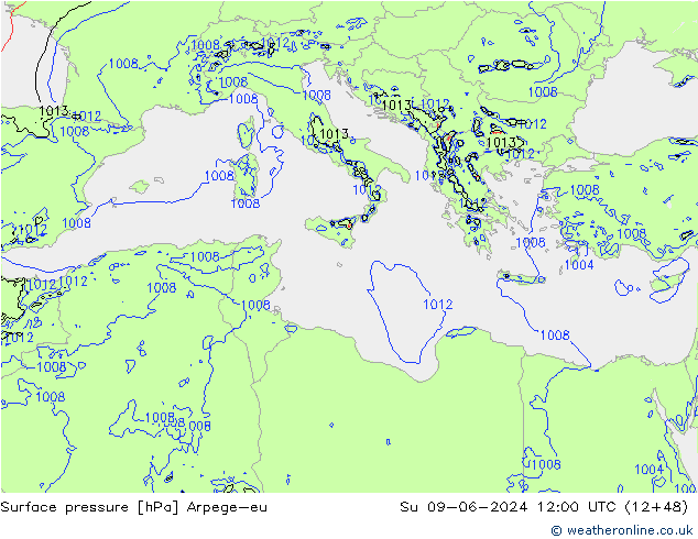 приземное давление Arpege-eu Вс 09.06.2024 12 UTC