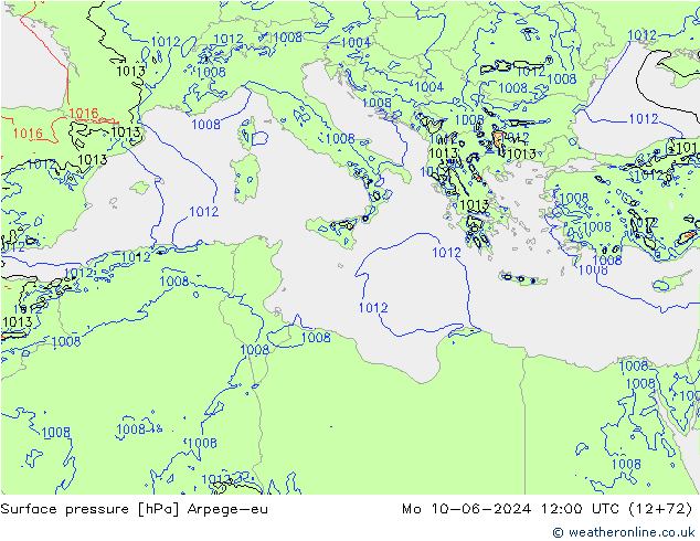 Pressione al suolo Arpege-eu lun 10.06.2024 12 UTC