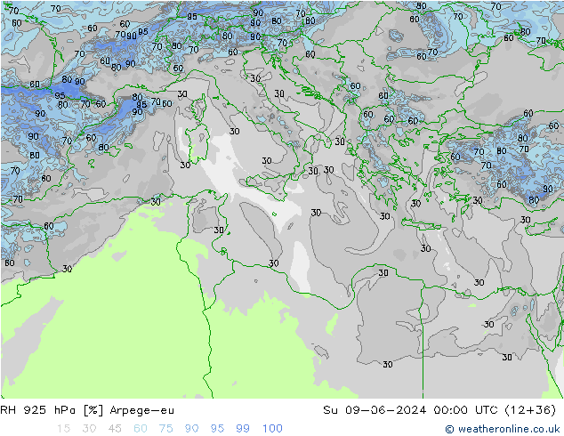 RH 925 hPa Arpege-eu  09.06.2024 00 UTC