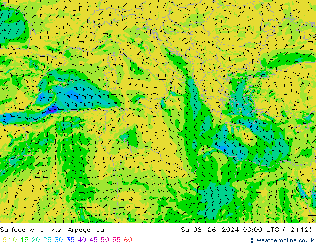 Viento 10 m Arpege-eu sáb 08.06.2024 00 UTC