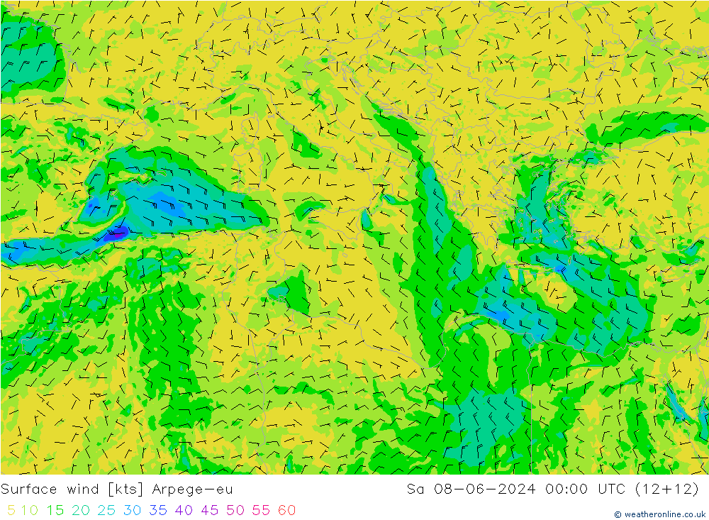 Surface wind Arpege-eu Sa 08.06.2024 00 UTC