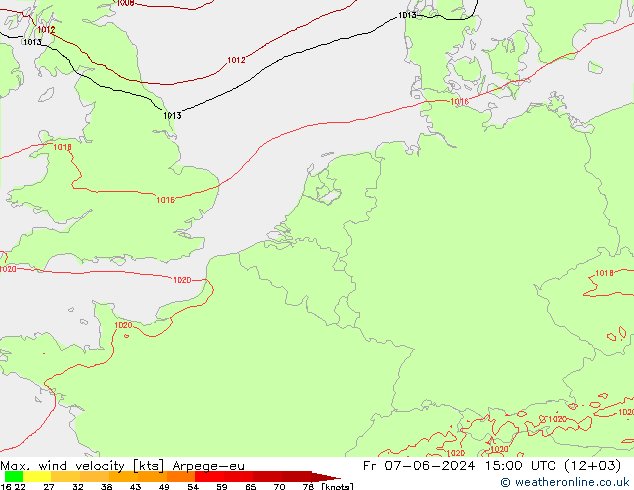 Max. wind velocity Arpege-eu Fr 07.06.2024 15 UTC