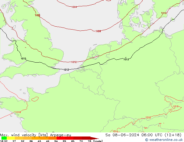 Windböen Arpege-eu Sa 08.06.2024 06 UTC