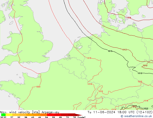Max. wind velocity Arpege-eu  11.06.2024 18 UTC