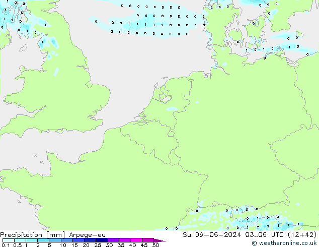 Srážky Arpege-eu Ne 09.06.2024 06 UTC