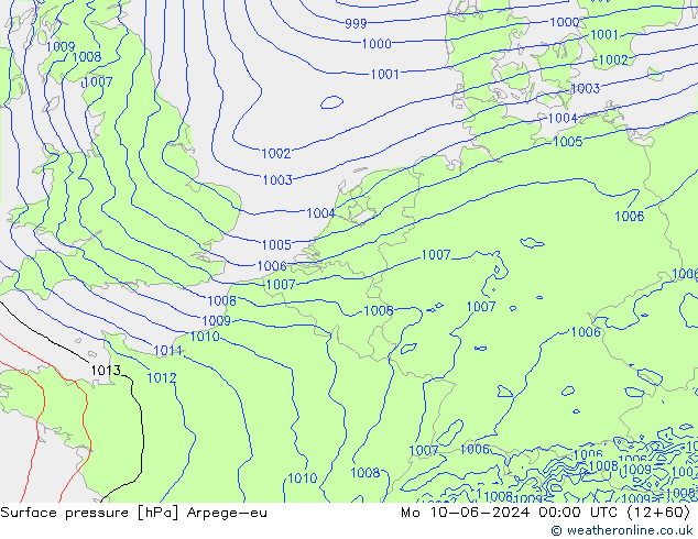 Pressione al suolo Arpege-eu lun 10.06.2024 00 UTC