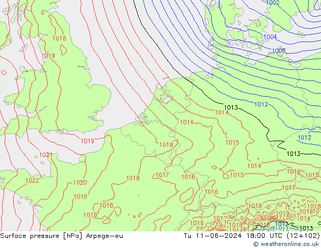 Atmosférický tlak Arpege-eu Út 11.06.2024 18 UTC
