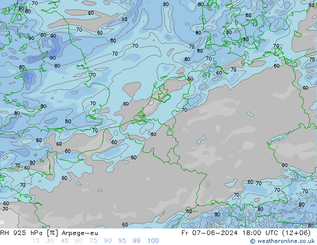 RH 925 hPa Arpege-eu 星期五 07.06.2024 18 UTC