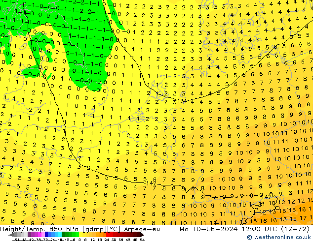 Height/Temp. 850 hPa Arpege-eu Mo 10.06.2024 12 UTC