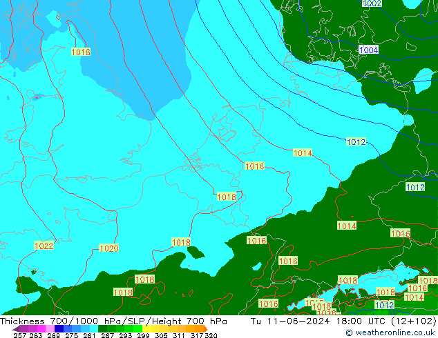 Thck 700-1000 hPa Arpege-eu Ter 11.06.2024 18 UTC