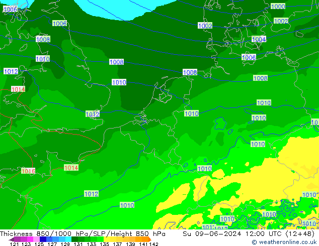 Thck 850-1000 hPa Arpege-eu Su 09.06.2024 12 UTC