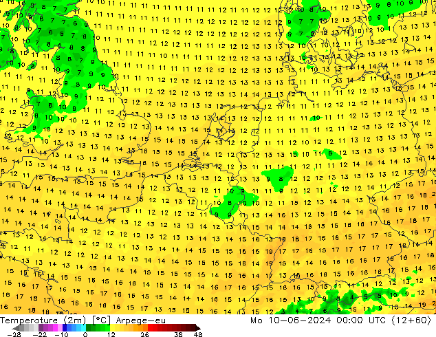 Temperatura (2m) Arpege-eu lun 10.06.2024 00 UTC