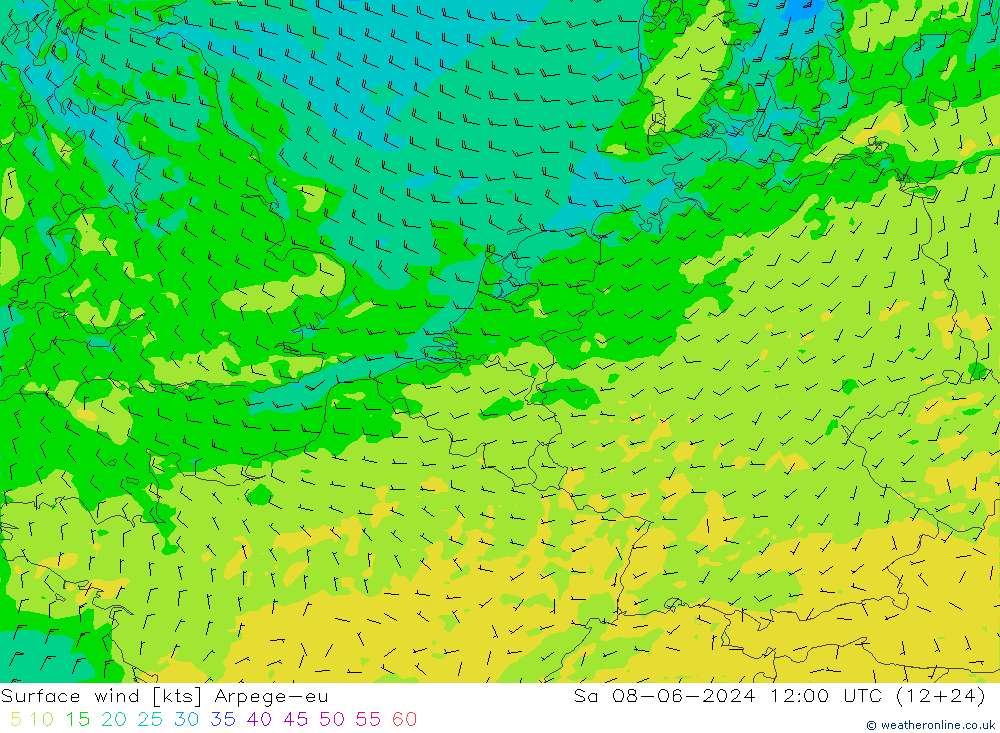 ветер 10 m Arpege-eu сб 08.06.2024 12 UTC
