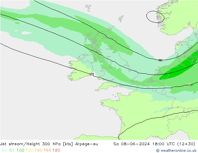 Jet stream Arpege-eu Sáb 08.06.2024 18 UTC