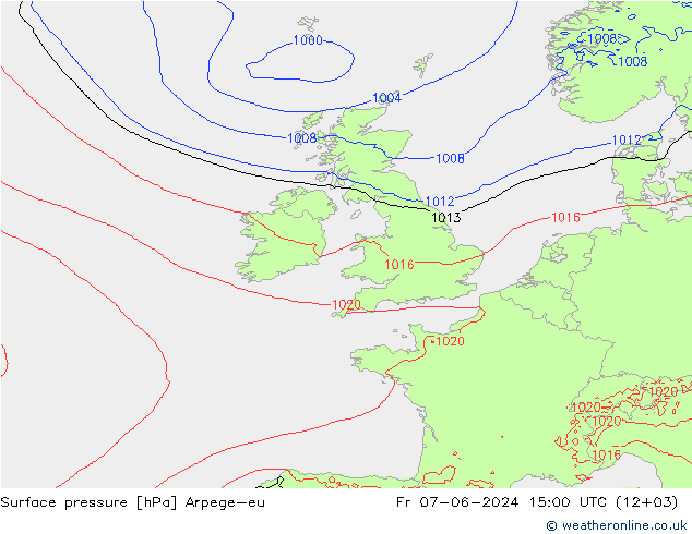 Surface pressure Arpege-eu Fr 07.06.2024 15 UTC