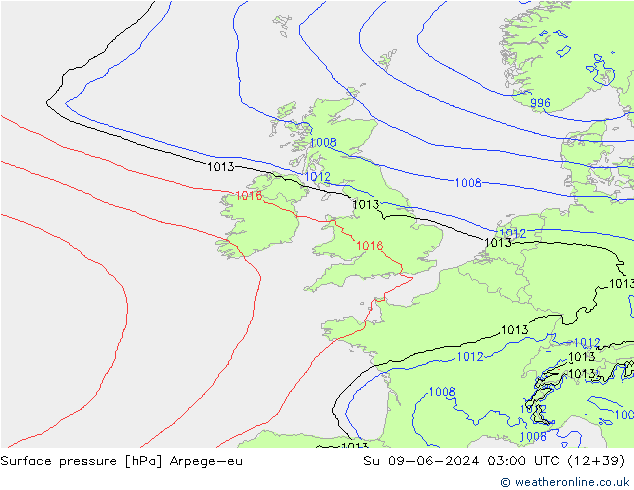 Surface pressure Arpege-eu Su 09.06.2024 03 UTC