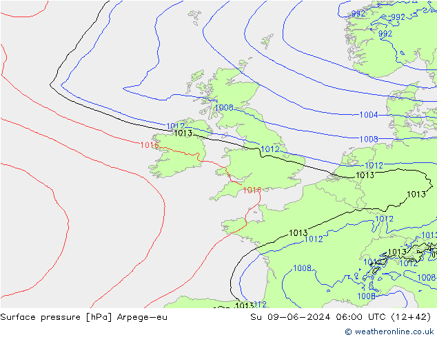 Atmosférický tlak Arpege-eu Ne 09.06.2024 06 UTC