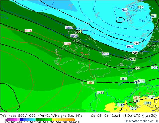 Dikte 500-1000hPa Arpege-eu za 08.06.2024 18 UTC