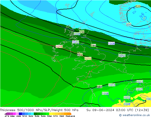 Thck 500-1000hPa Arpege-eu dim 09.06.2024 03 UTC