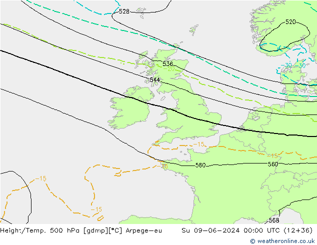 Height/Temp. 500 hPa Arpege-eu Ne 09.06.2024 00 UTC