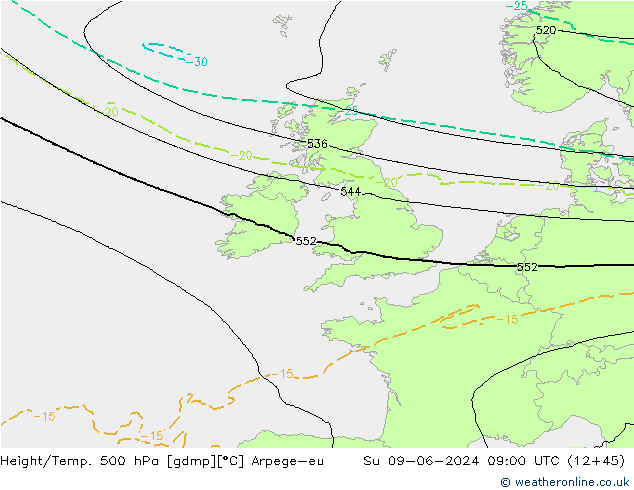 Height/Temp. 500 hPa Arpege-eu Su 09.06.2024 09 UTC