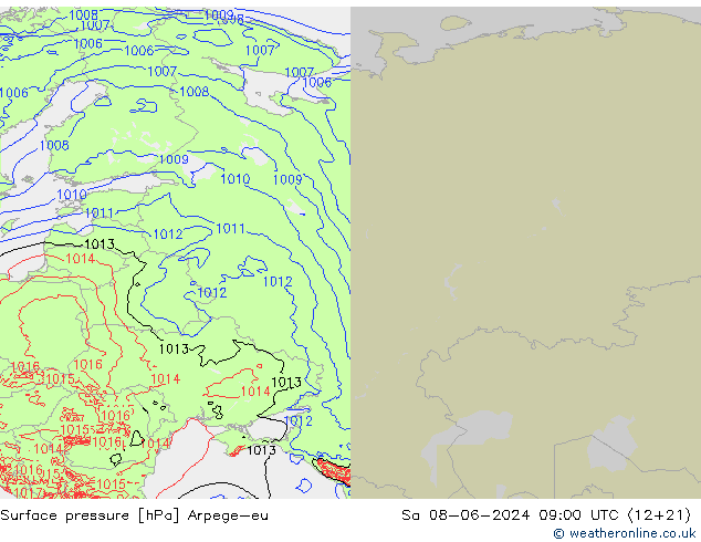 Presión superficial Arpege-eu sáb 08.06.2024 09 UTC