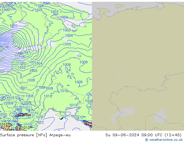 Surface pressure Arpege-eu Su 09.06.2024 09 UTC