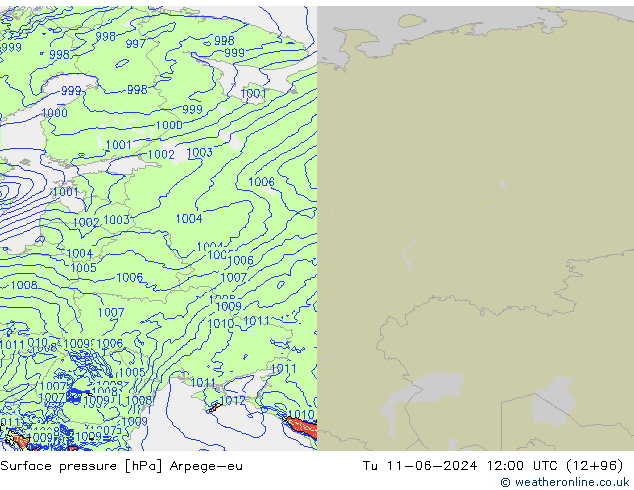 Atmosférický tlak Arpege-eu Út 11.06.2024 12 UTC